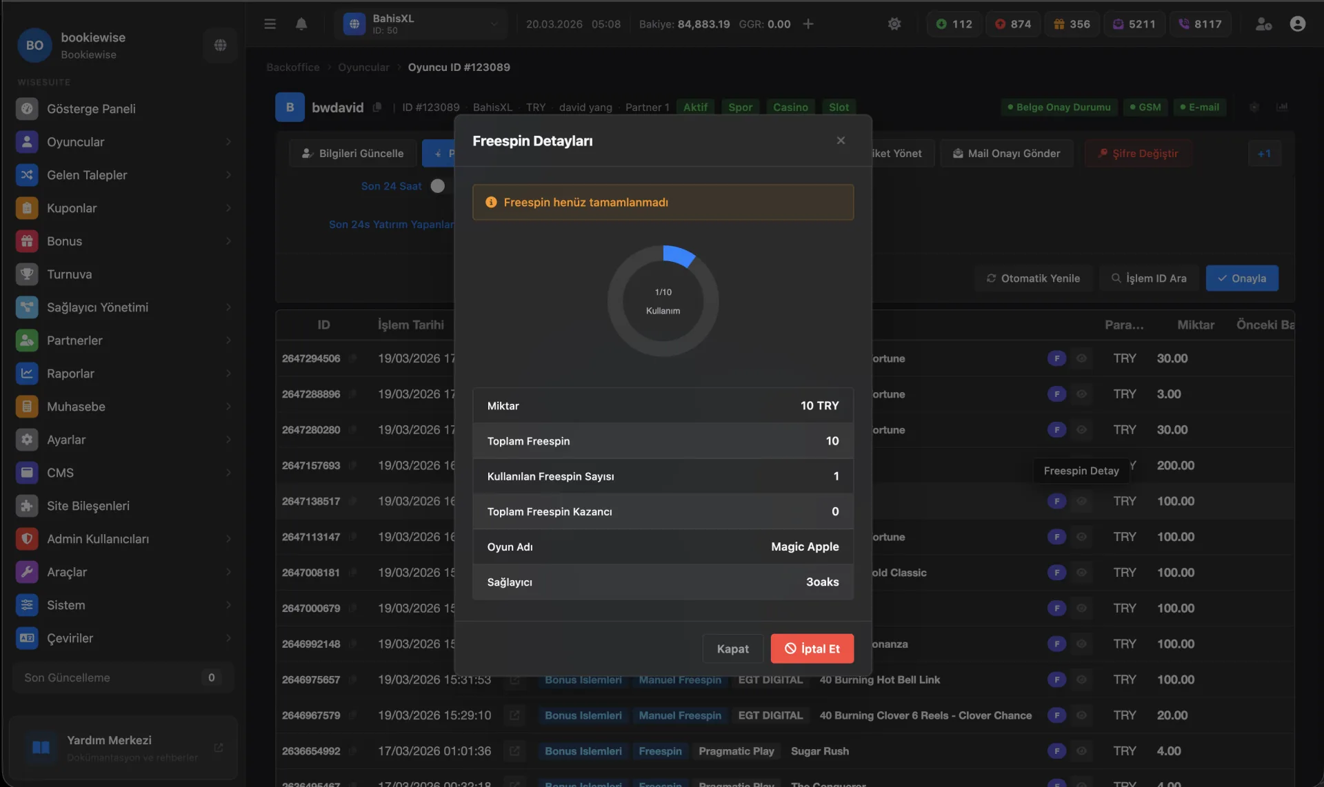Freespin Kullanım Detayı